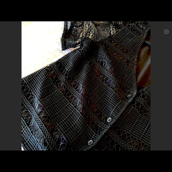 TULAROSA Revolve tie waist button mesh lace crochet overlay black blouse Medium - Picture 7 of 10